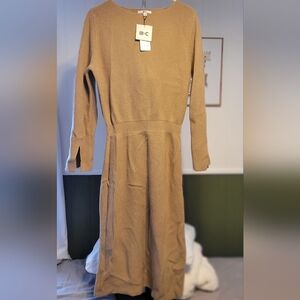 Uniqlo Tan Long Sleeve Crew Neck Sweater Dress